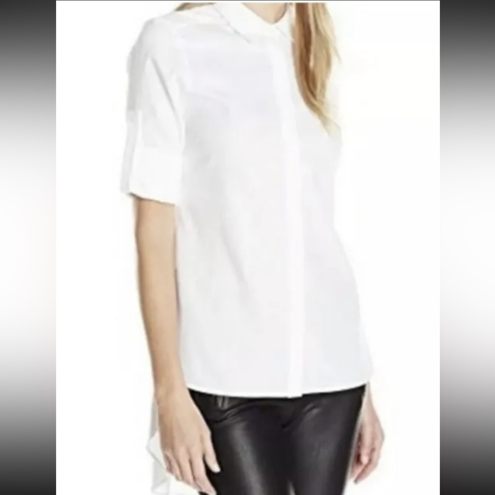 Aylin bcbg white peplum top button up Small Convertible Sleeves Hi Lo